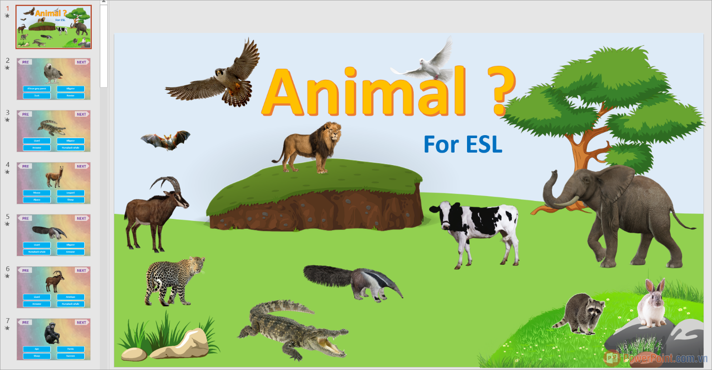 Game PowerPoint thế giới động vật