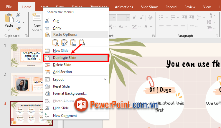 Cách copy slide trong PowerPoint sử dụng Duplicate