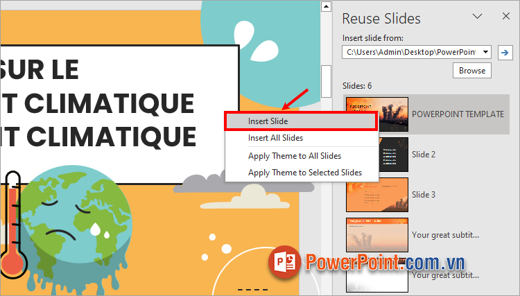 Muốn thêm slide vào PowerPoint nhấn chuột phải vào slide đó và chọn Insert Slide