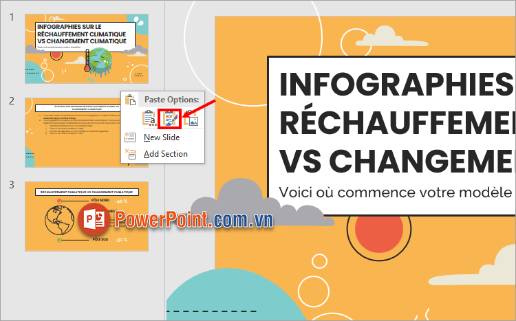 Nhấn phím tắt Ctrl + V để dán các slide