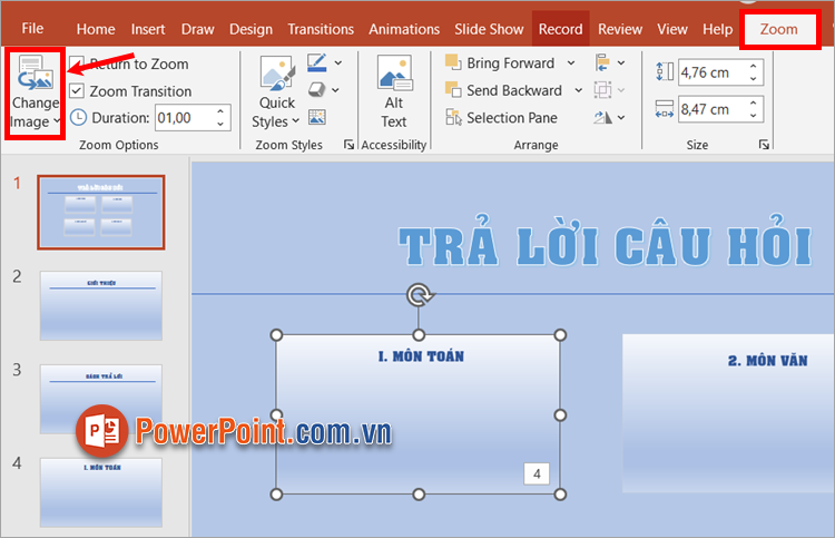 Chọn hình ảnh slide và Zoom ➔ Change Image