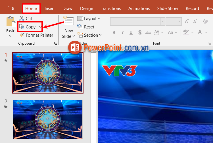 Chọn Home ➔ Copy (hoặc tổ hợp Ctrl + C)