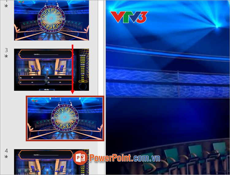 Nhấn giữ chuột trái vào slide và kéo slide tới vị trí mà bạn muốn