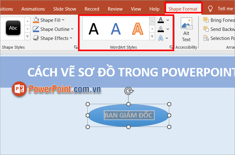Tạo chữ nghệ thuật trong thẻ Shape Format