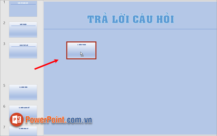 Trên slide chính, bạn kéo lần lượt các slide khi trình chiếu