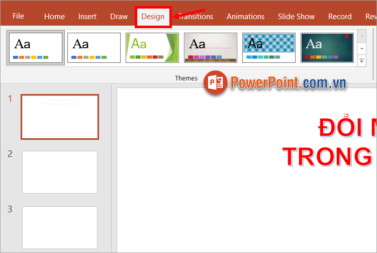 Trên slide cần đổi màu, bạn chọn Design