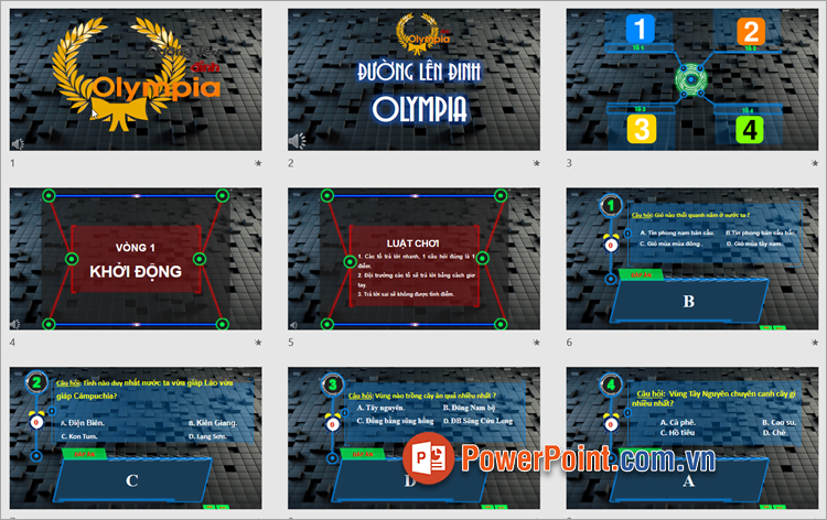 Trò chơi đường lên đỉnh Olympia bằng PowerPoint đẹp, đơn giản