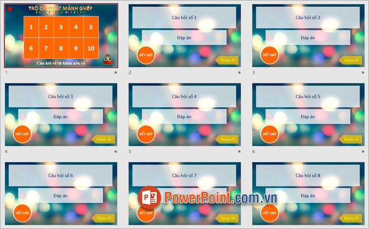 Trò chơi lật mảnh ghép trong PowerPoint 10 mảnh ghép