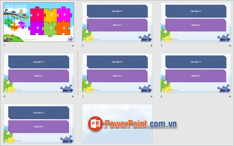 Trò chơi lật mảnh ghép trong PowerPoint 6 mảnh ghép