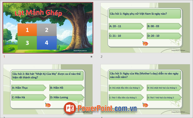Trò chơi lật mảnh ghép trong PowerPoint đẹp