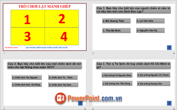 Trò chơi lật mảnh ghép trong PowerPoint lịch sử