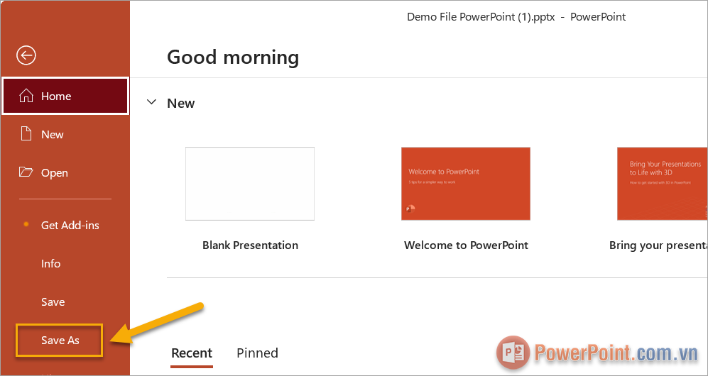 Bạn chọn mục File trên thanh công cụ và chọn Save As để kích hoạt