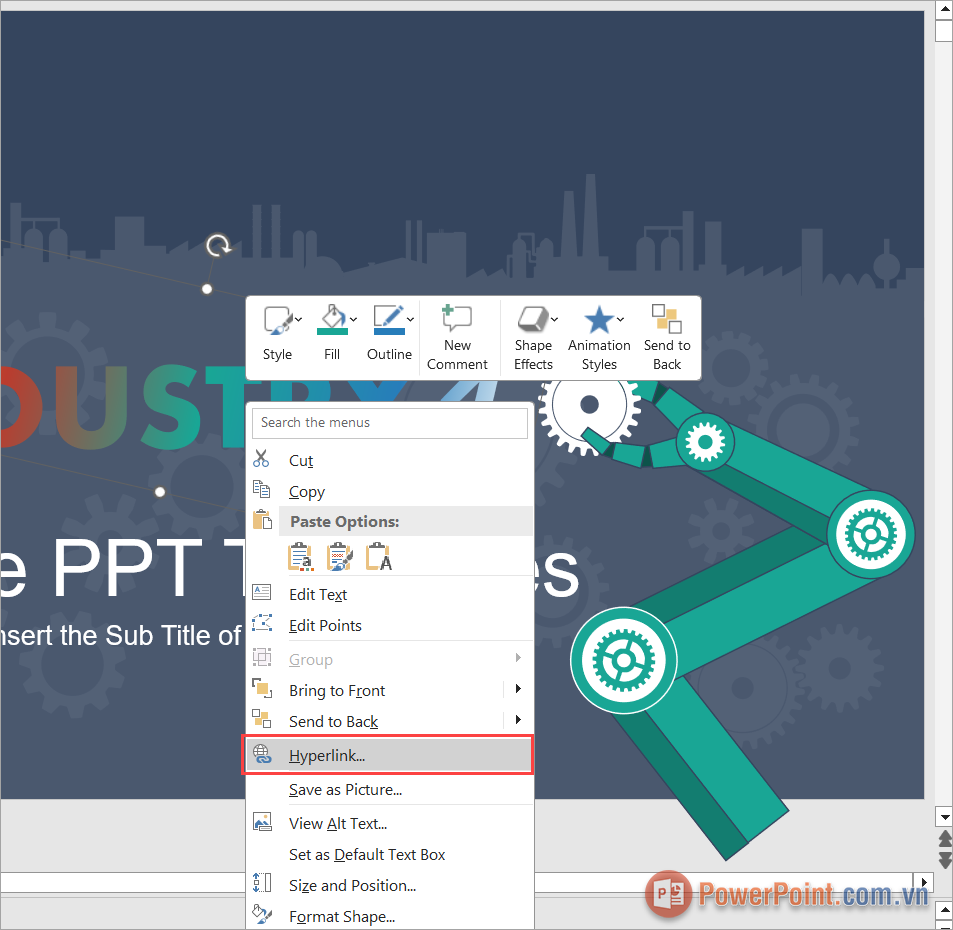 Chọn đối tượng cần gắn liên kết Slide và Click chuột phải để chọn Hyperlink Chọn đối tượng cần gắn liên kết Slide và Click chuột phải để chọn Hyperlink