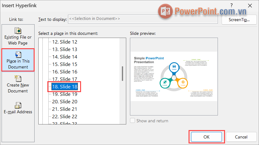 Chọn Slide cần gắn liên kết với Slide gốc nhấn OK để hoàn tất Chọn Slide cần gắn liên kết với Slide gốc nhấn OK để hoàn tất