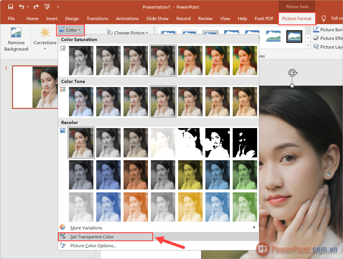 Nhấn chọn vào hình ảnh và chọn mục Pictures Format