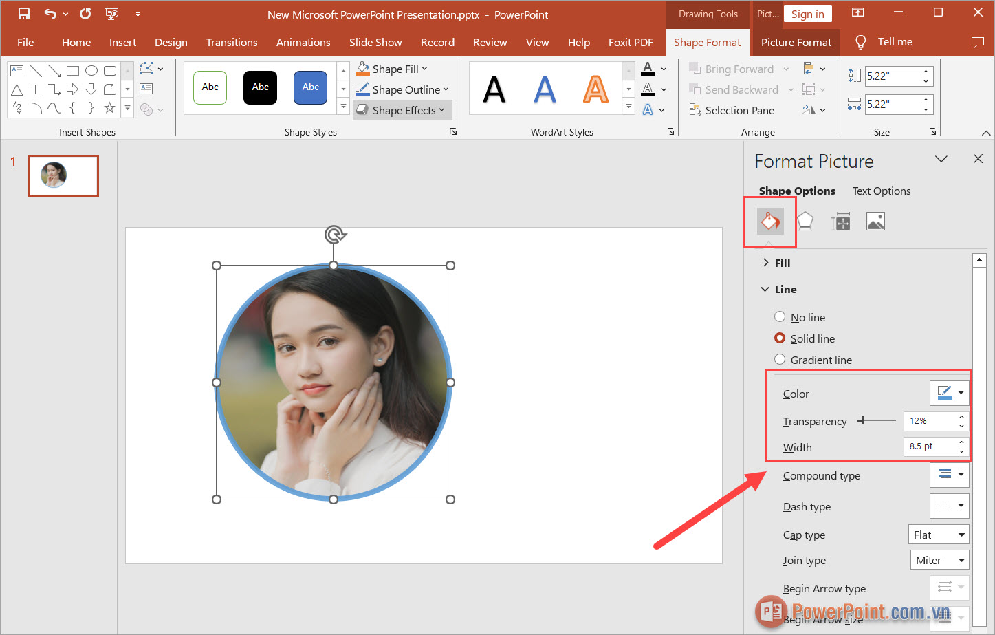 Thiết lập đường viền hình tròn với các thông số sau Thiết lập đường viền hình tròn với các thông số sau
