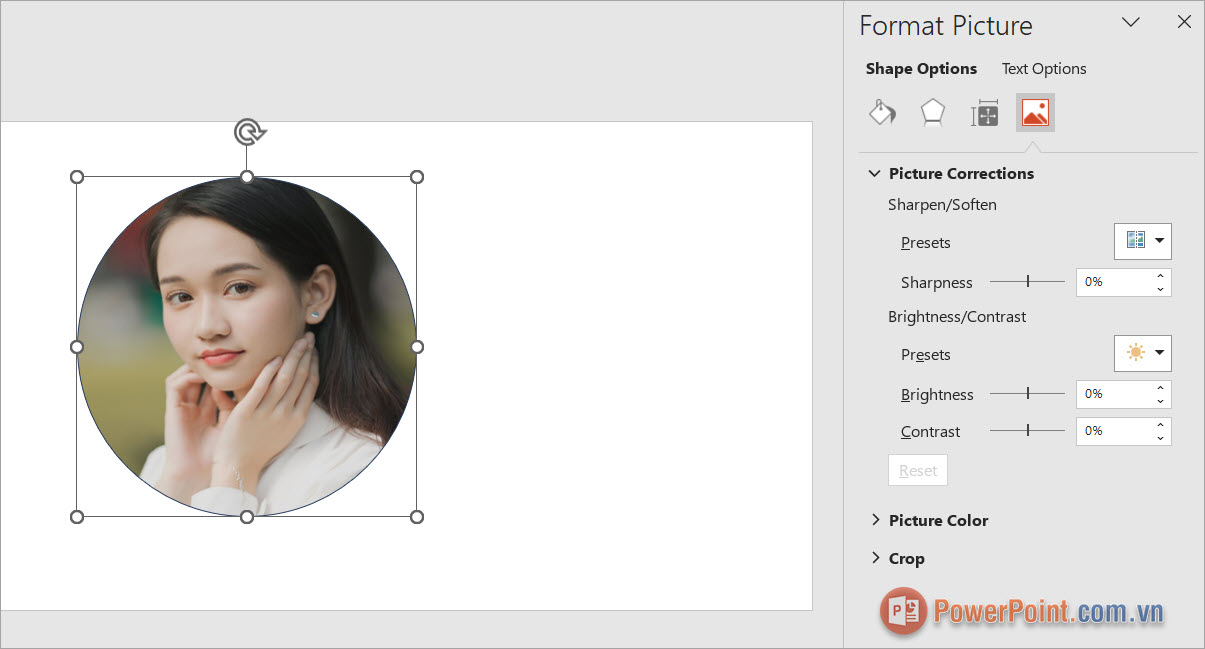 Tiếp tục điều chỉnh trong Picture Corrections với các thiết lập như sau Tiếp tục điều chỉnh trong Picture Corrections với các thiết lập như sau