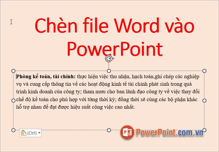 Chèn một phần dữ liệu từ file Word vào PowerPoint