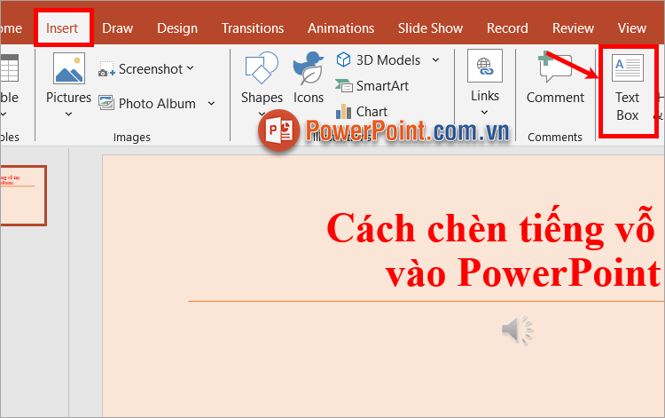 Chọn Insert - Textbox để chèn một textbox