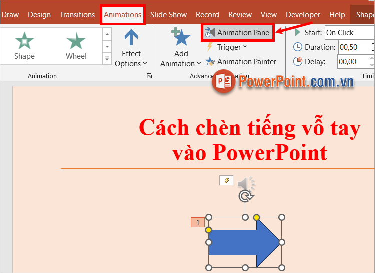 Chọn tiếp Animation Pane trong Animations