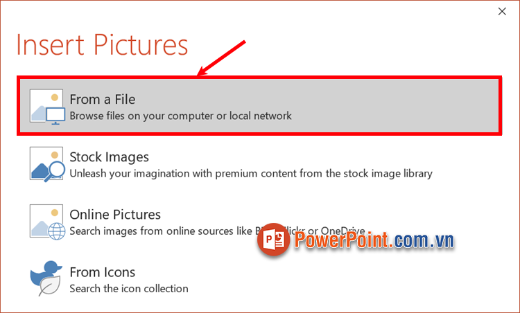 Chọn tiếp From a File (để chọn ảnh từ file máy tính)