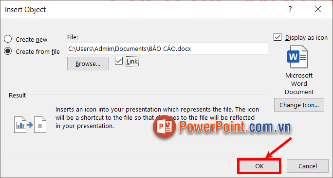 Sau đó bạn chọn OK để thực hiện