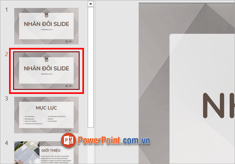 Slide bạn chọn đã được nhân đôi