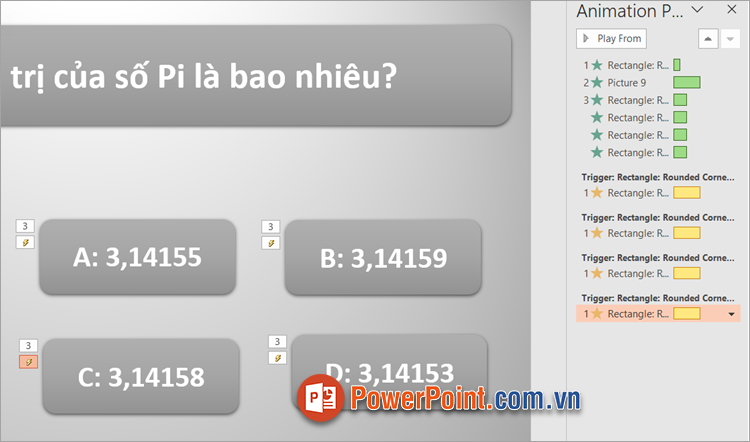Thực hiện tương tự với các câu trả lời sai khác