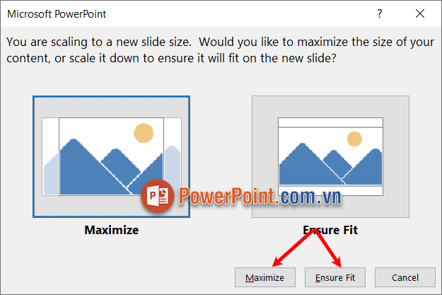 Xuất hiện một cửa sổ thông báo tùy chỉnh khung hiển thị PowerPoint