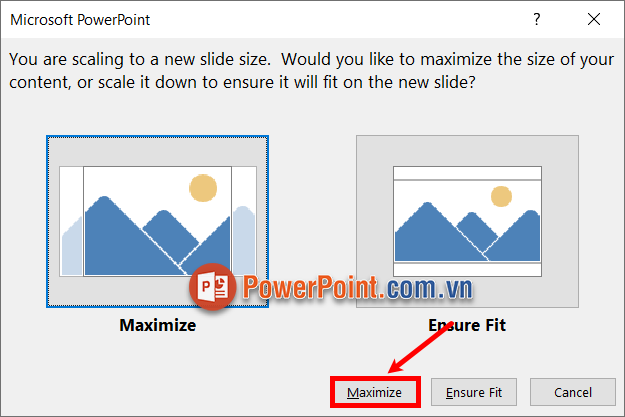 Xuất hiện một cửa sổ thông báo tùy chỉnh khung hiển thị PowerPoint