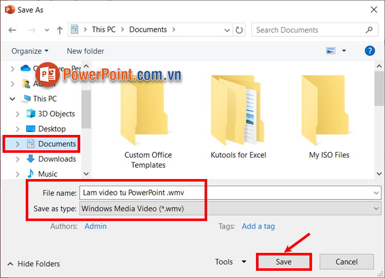 Chọn định dạng video MPEG-4 Video (.mp4) hoặc Window Media Video (.wmv) ấn Save