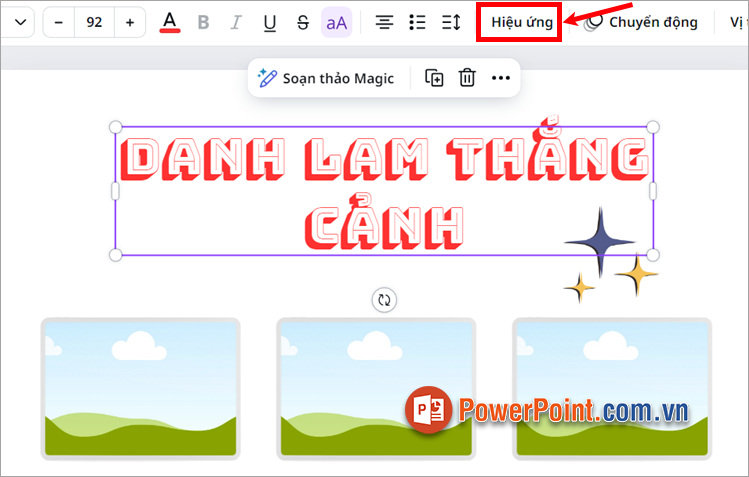 Chọn đối tượng và Hiệu ứng, sau đó lựa chọn hiệu ứng bạn muốn ở phía bên trái