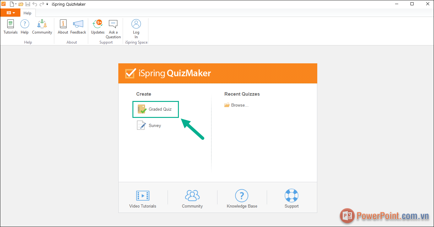 Chọn Graded Quiz để thêm câu hỏi trắc nghiệm vào file PowerPoint
