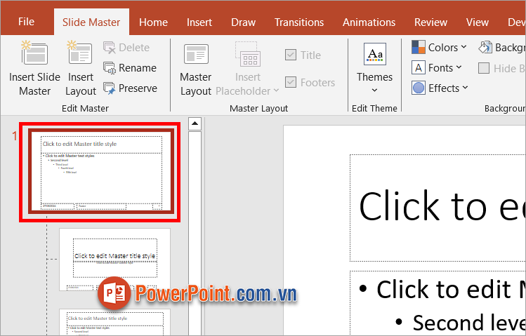 Chọn slide đầu tiên trong Slide Master Chọn slide đầu tiên trong Slide Master