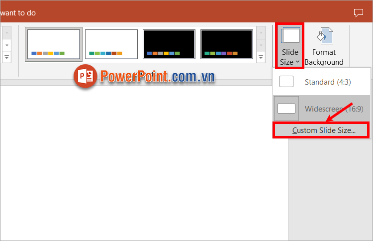 Chọn tiếp Slide Size - Custom slide size