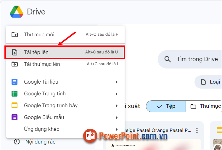 Chọn tiếp Tải tệp lên