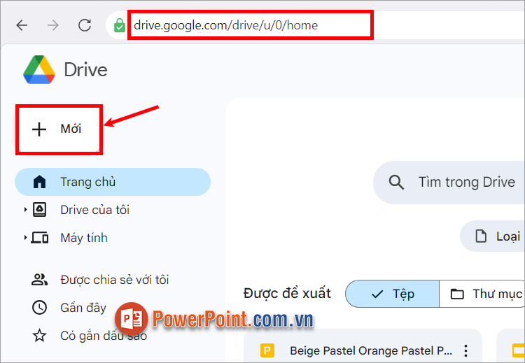 Đăng nhập tài khoản Google của bạn, tiếp theo bạn chọn Mới
