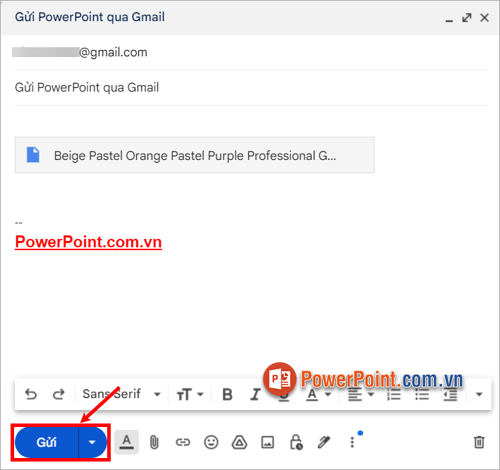 Khi hoàn tất, bạn chỉ cần nhấn Gửi để gửi mail