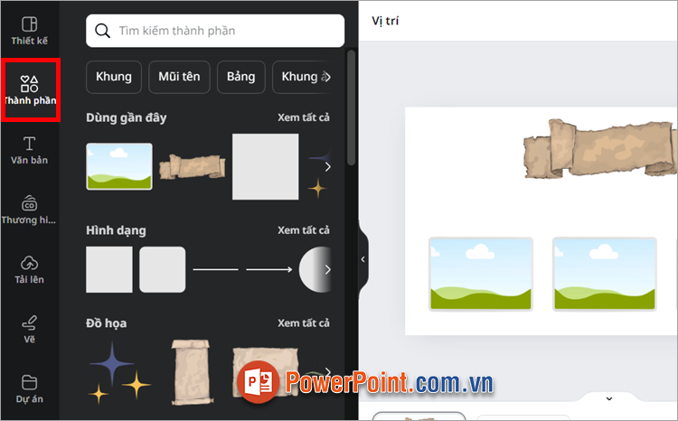 Nếu bạn muốn tự tạo PowerPoint, bạn nhấn vào Thành phần