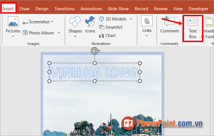 Nếu muốn thêm chữ thường, bạn chọn Insert - Textbox