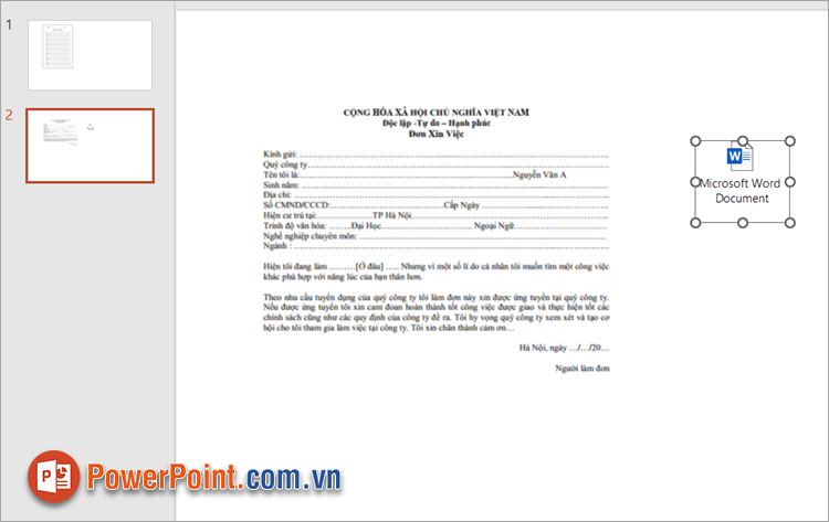 Như vậy một icon file sẽ được thêm vào PowerPoint