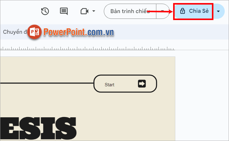 Sau khi file PowerPoint được mở trên Trang trình bày của Google, ấn Chia sẻ