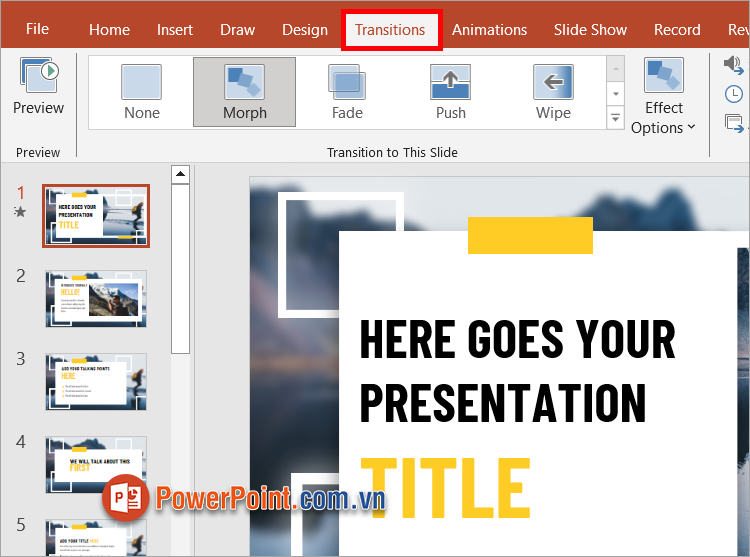 Tạo hiệu ứng chuyển tiếp slide