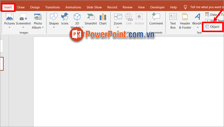 Thêm các file văn bản, file định dạng khác, bạn chọn Insert - Object Thêm các file văn bản, file định dạng khác, bạn chọn Insert - Object