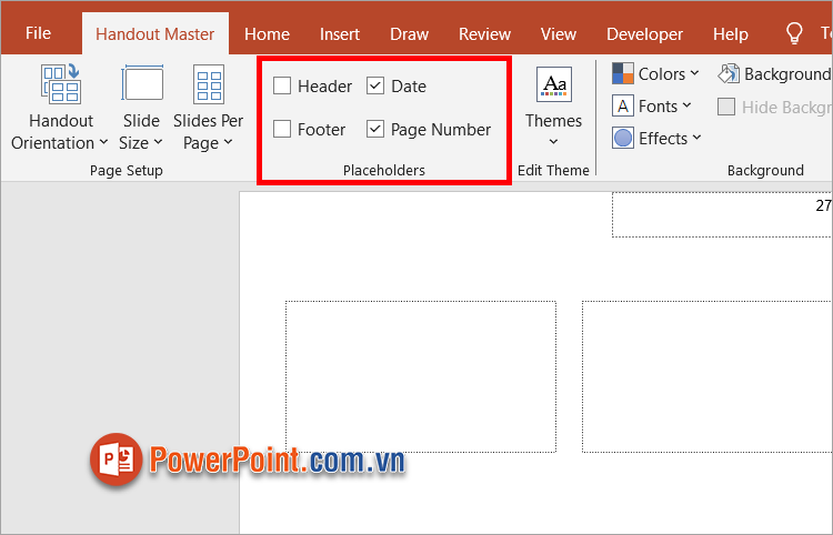 Tùy chỉnh ẩn hiển Header, Footer, Date, Page Number trong phần Placeholders
