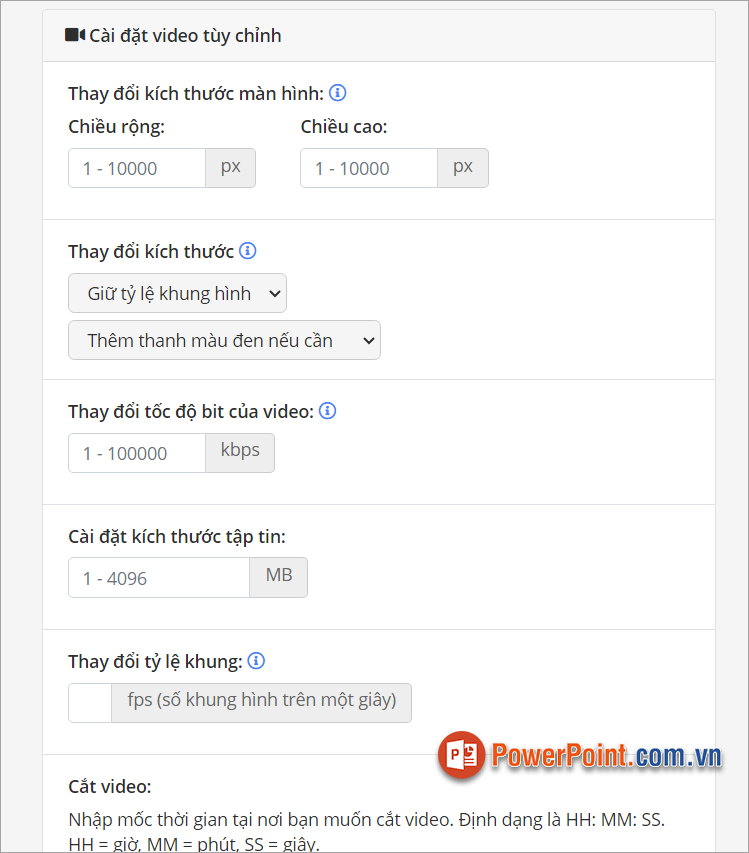 Tùy chỉnh nâng cao cho video của bạn trong phần Cài đặt video tùy chỉnh