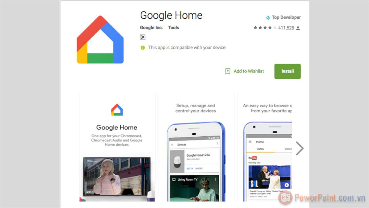 Bạn mở cửa hàng Play Store và tải ứng dụng Google Home về điện thoại