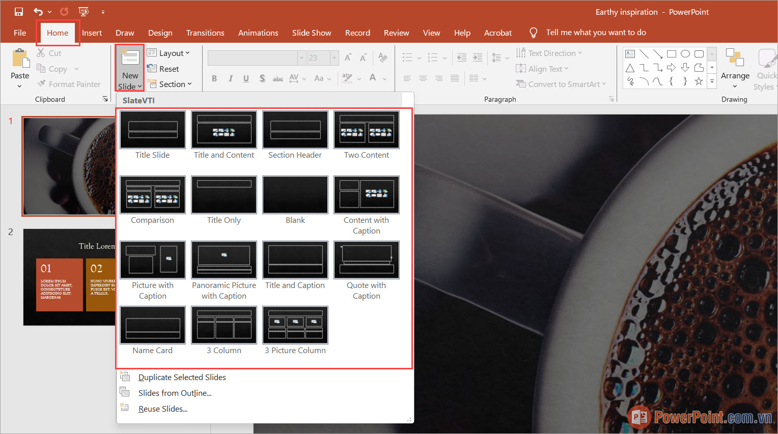 Căn lề trong PowerPoint bằng những Layout có sẵn