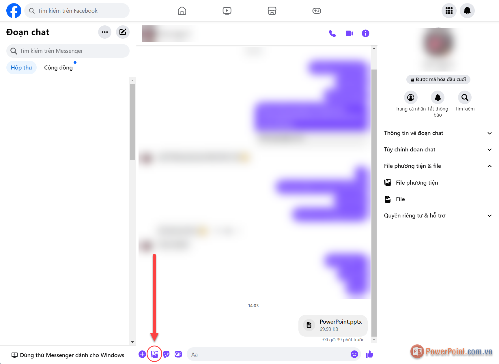 Chọn biểu tượng Tệp đính kèm để gửi file PowerPoint