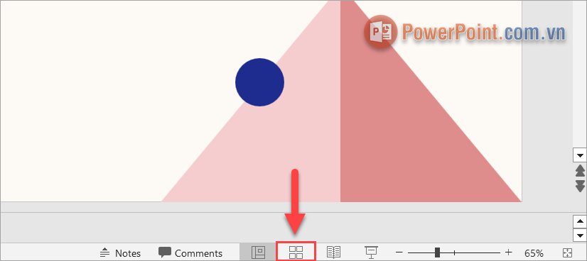 Chọn Slide Sorter phía dưới bên phải để chuyển sang chế độ hiển thị